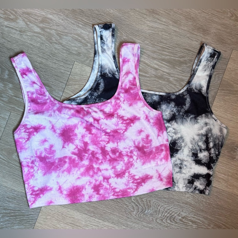 SHEIN EZwear 2 Pack Tie Dye Crop Tank Tops Size Womens XL Pink Black White